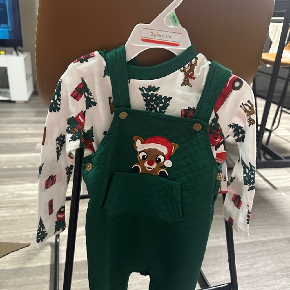 Green Kids Overalls with Festive Print